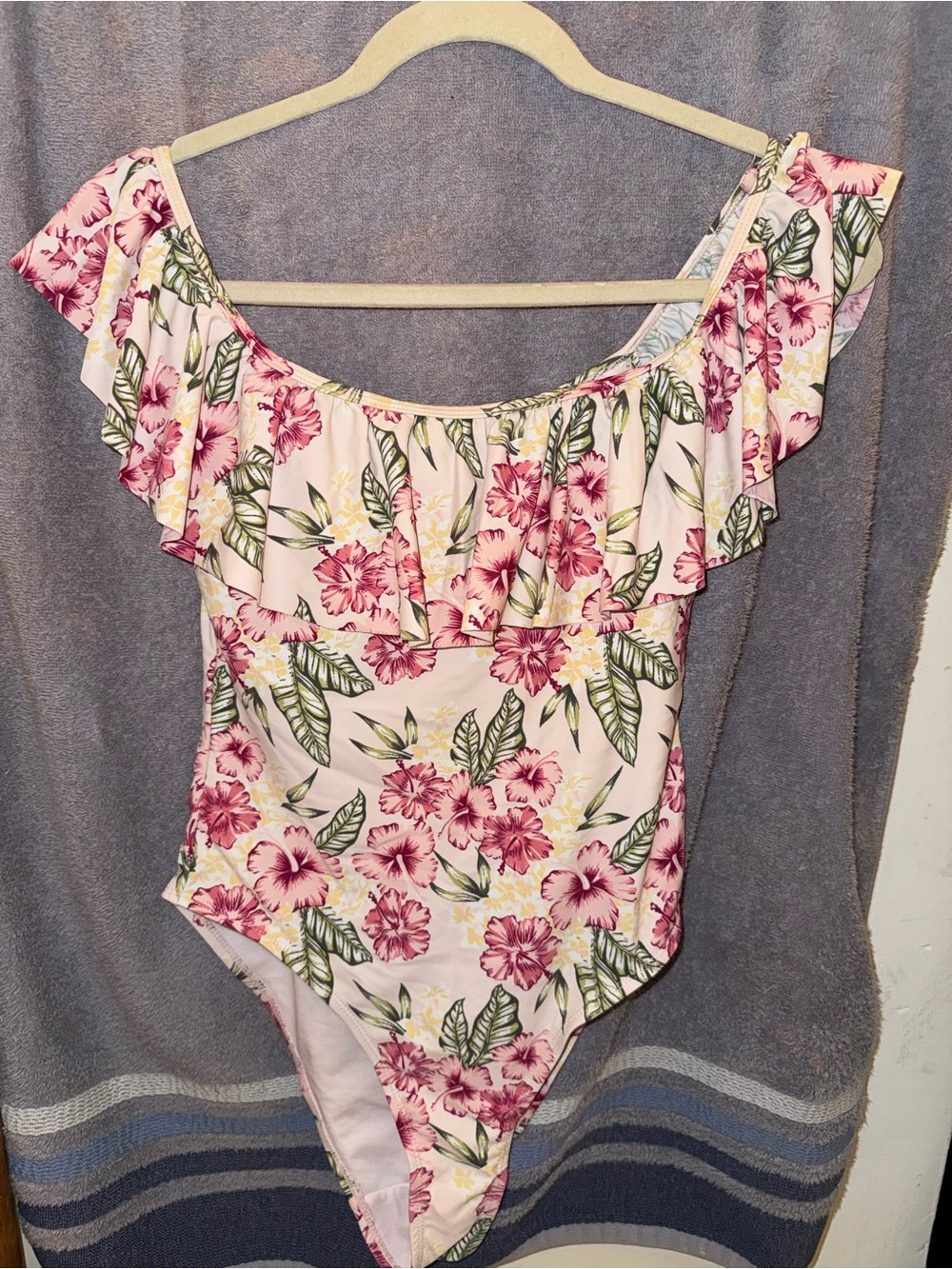 Pink Floral Off-Shoulder One-Piece Swimsuit
